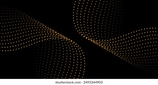 Abstract background with dots and waves. Medium banner size. Element for design. Vector background for brochure, booklet, flyer, poster. Orange and black gradient. Dark, night