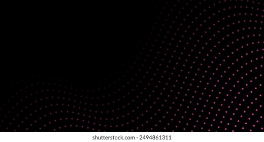 Abstract background with dots and waves. Medium banner size. Element for design. Vector background for brochure, booklet, flyer, poster. Pink and black gradient. Dark, night