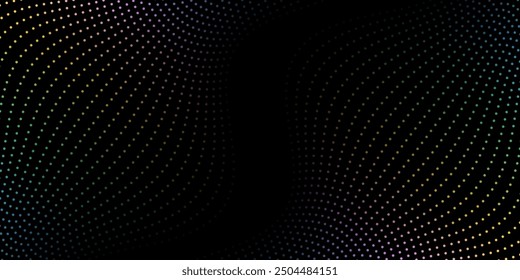 Abstract background with dots and waves. Medium banner size. Element for design. Vector background for brochure, booklet, flyer, poster. Colorful and black gradient. Dark, night