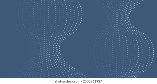 Abstract background with dots and waves. Medium banner size. Element for design. Vector background for brochure, booklet, flyer, poster. Blue gradient. Gray