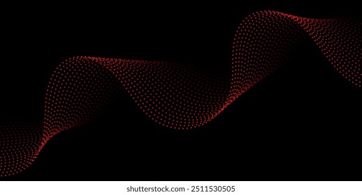 Abstract background with dots and waves. Medium banner size. Element for design. Vector background for brochure, booklet, flyer, poster. Red and black gradient. Dark, night