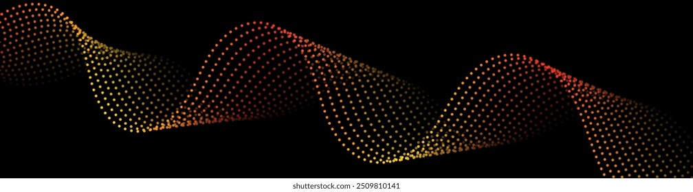 Abstract background with dots and waves. Web banner size. Element for design. Vector background for brochure, booklet, flyer, poster. Black, red and yellow gradient