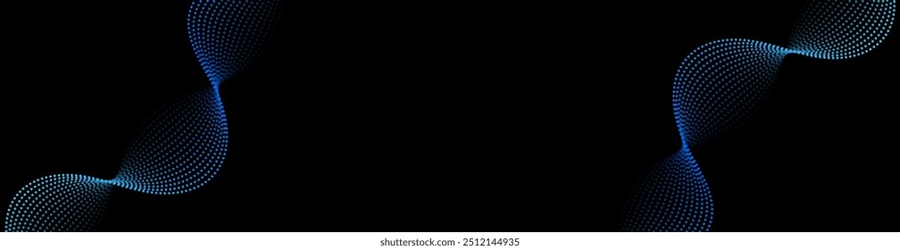 Abstract background with dots and waves. Web banner size. Element for design. Vector background for brochure, booklet, flyer, poster. Black and blue gradient