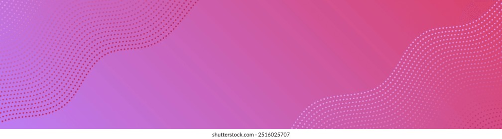 Abstract background with dots and waves. Web banner size. Element for design. Vector background for brochure, booklet, flyer, poster. Pink and purple gradient
