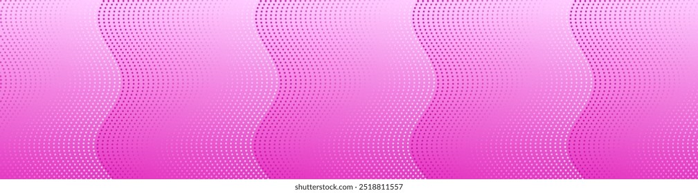 Abstract background with dots and waves. Web banner size. Element for design. Vector background for brochure, booklet, flyer, poster. Pink gradient