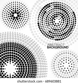 Abstract background with dotted circles. Dots in circular form. Vector design backdrop