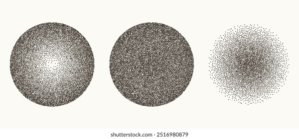 Abstract background with dotted circles. Random stipple dots background. Black dots on a white background.