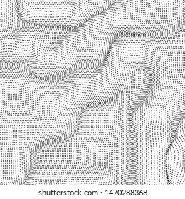 Abstract Background with Dotted Halftone Waves. Futuristic Twisted Pattern with Dots and Circles. Vector Modern Optical Illusion Texture for Posters, Banners, Business cards, Cover, Labels 