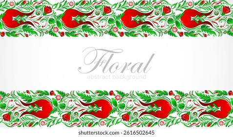 Abstract background drawn in the Ukrainian style of Petrikovsky painting. Vector. Hand drawn.