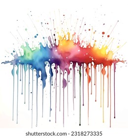 abstract background with dripping watercolour paint splats in rainbow colours