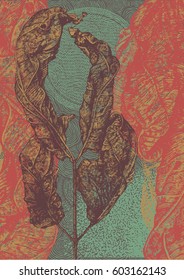 Abstract background with dry leaf and hand drawn texture. Vector illustration.
