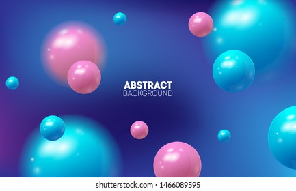 Abstract background dynamic 3d balls. Plastic pastel blue and pink bubbles. 