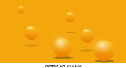 Abstract background with dynamic 3d balls. Yellow bubbles. Glossy ball vector illustration. Modern trendy banner design