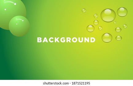 Abstract background with dynamic 3d fields. Plastic green and yellow bubbles. Vector illustration of a shiny ball. Modern trendy banner or poster design