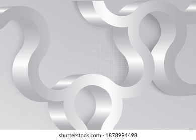 Abstract background with dynamic 3d shapes. Abstract background with realistic white and silver geometric wavy shapes. Modern design. White party invitation. Abstract background. Vector illustration.