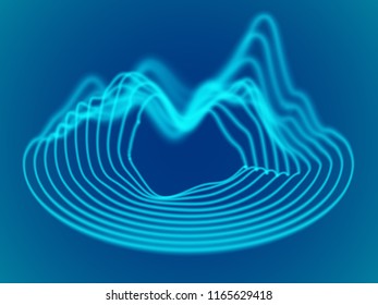 Abstract background with dynamic 3d sound waves. Vinyl record or CD disc stylized with equalizer. Party and DJ concepts. Futuristic technology background. Audio waves, EPS 10 vector illustration.