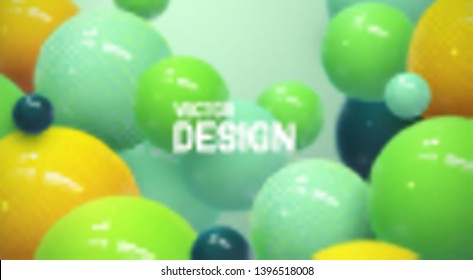 Abstract background with dynamic 3d spheres. Plastic bright bubbles. Vector illustration of glossy balls. Modern trendy banner or poster design