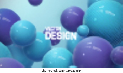 Abstract background with dynamic 3d spheres. Plastic pastel blue and violet bubbles. Vector illustration of glossy balls. Modern trendy banner or poster design