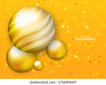 Abstract background with dynamic 3d spheres. Vector illustration of balls textured with striped pattern. Modern trendy banner or poster design