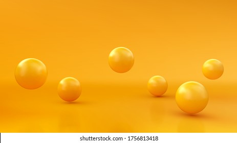 Abstract background with dynamic 3d spheres. Yellow bubbles. Vector illustration of glossy balls. Modern trendy banner design