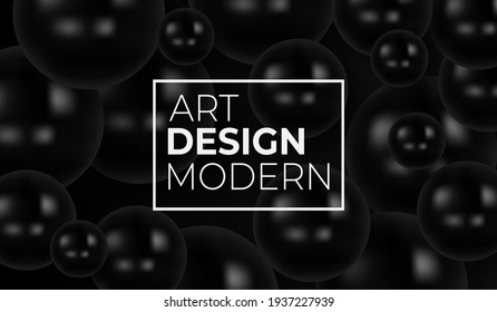 Abstract background with dynamic 3d spheres. Plastic black bubbles