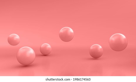 Abstract background with dynamic 3d spheres. Pink bubbles. Vector illustration of glossy balls. Modern trendy banner design