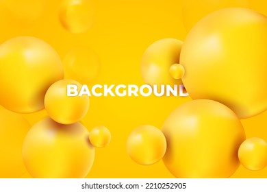 Abstract background with dynamic 3d spheres. Yellow bubbles. Vector illustration of glossy balls. Modern trendy banner design