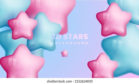 Abstract background with dynamic 3d stars. pink stars shiny.3d Stars blue .of glossy stars. modern trendy banner design Premium Vector

