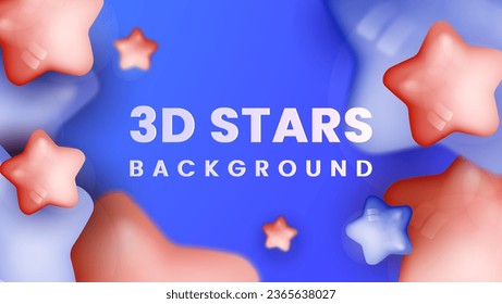 Abstract background with dynamic 3d stars. pink stars shiny.3d Stars blue .of glossy stars. modern trendy banner design Premium Vector