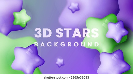 Abstract background with dynamic 3d stars. purple stars shiny.3d Stars Green .of glossy stars. modern trendy banner design Premium Vector