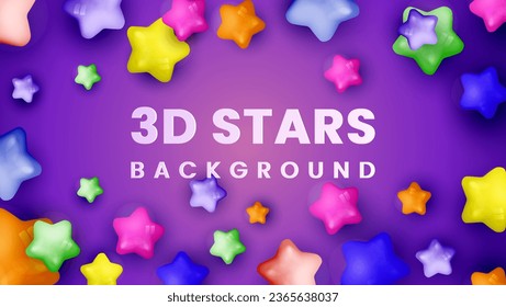 Abstract background with dynamic 3d stars. Colorfull stars shiny.3d Stars Colorfull .of glossy stars. modern trendy banner design Premium Vector