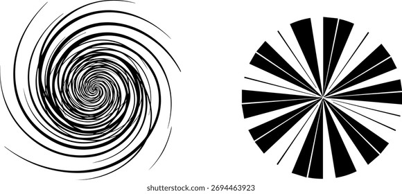 Abstract background with dynamic black and white radial pattern.