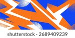 Abstract Background with Dynamic Blue and Orange Shapes, Halftone Style and Texture Effect. Template for Sport or Event Banner and Poster Design