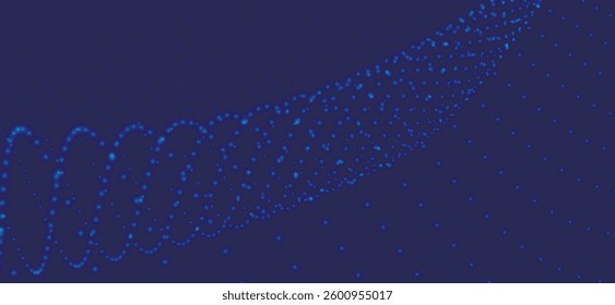 Abstract background with dynamic color wave. Futuristic dotted wave of bright particles. Colorful background for presentation design. Wide format vector illustration. Weave effect.