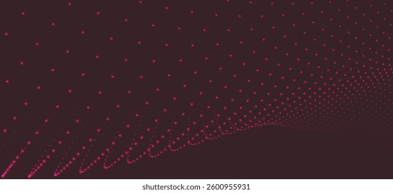 Abstract background with dynamic color wave. Futuristic dotted wave of bright particles. Colorful background for presentation design. Wide format vector illustration. Weave effect.