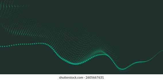 Abstract background with dynamic color wave. Futuristic dotted wave of bright particles. Colorful background for presentation design. Wide format vector illustration. Weave effect.