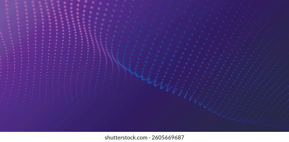 Abstract background with dynamic color wave. Futuristic dotted wave of bright particles. Colorful background for presentation design. Wide format vector illustration. Weave effect.