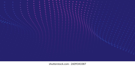 Abstract background with dynamic color wave. Futuristic dotted wave of bright particles. Colorful background for presentation design. Wide format vector illustration. Weave effect.