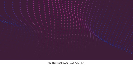 Abstract background with dynamic color wave. Futuristic dotted wave of bright particles. Colorful background for presentation design. Wide format vector illustration. Weave effect.
