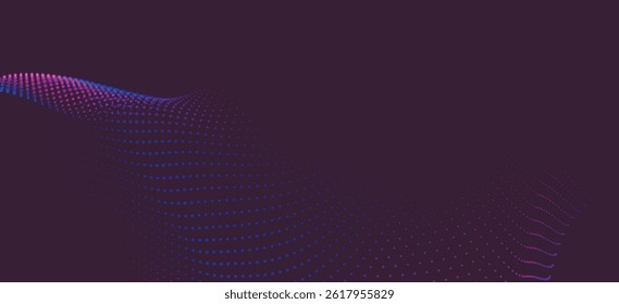 Plano de fundo abstrato com onda de cor dinâmica. Onda pontilhada futurista de partículas brilhantes. Fundo colorido para design de apresentação. Ilustração vetorial em formato amplo. Efeito tecer.