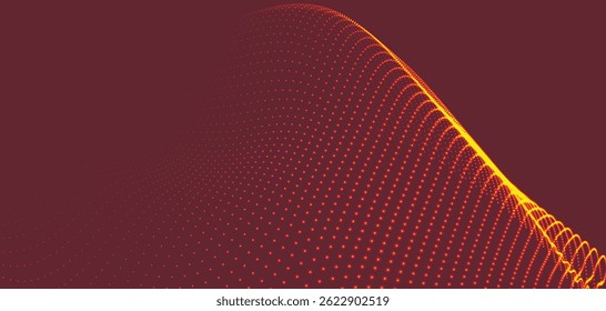 Abstract background with dynamic color wave. Futuristic dotted wave of bright particles. Colorful background for presentation design. Wide format vector illustration. Weave effect.