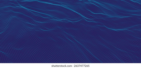 Abstract background with dynamic color wave. Futuristic dotted wave of bright particles. Colorful background for presentation design. Weave effect. Wide format vector illustration.