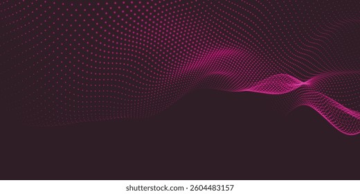 Abstract background with dynamic colorful wave. Futuristic dotted wave of bright particles. Colorful background for presentation design. Wide format vector illustration. Plexus effect