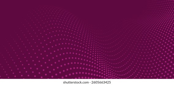 Abstract background with dynamic colorful wave. Futuristic dotted wave of bright particles. Colorful background for presentation design. Wide format vector illustration. Plexus effect