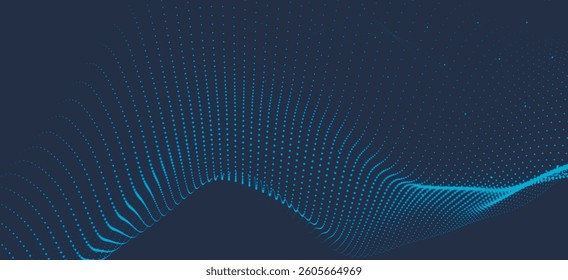Abstract background with dynamic colorful wave. Futuristic dotted wave of bright particles. Colorful background for presentation design. Wide format vector illustration. Plexus effect