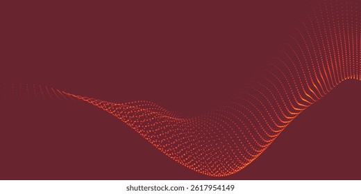 Abstract background with dynamic colorful wave. Futuristic dotted wave of bright particles. Colorful background for presentation design. Wide format vector illustration. Plexus effect