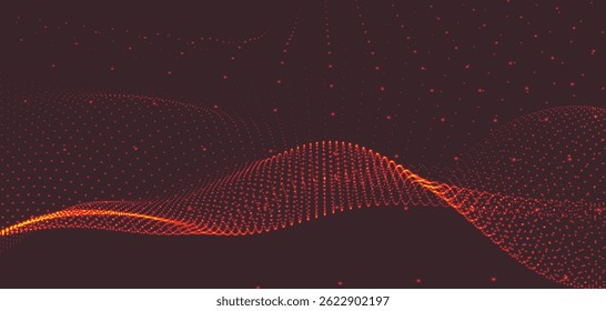 Fondo Abstractas con onda colorida dinámica. Onda punteada futurista de partículas brillantes. Fondo colorido para el diseño de la presentación. Ilustración vectorial de gran formato. Efecto Plexo
