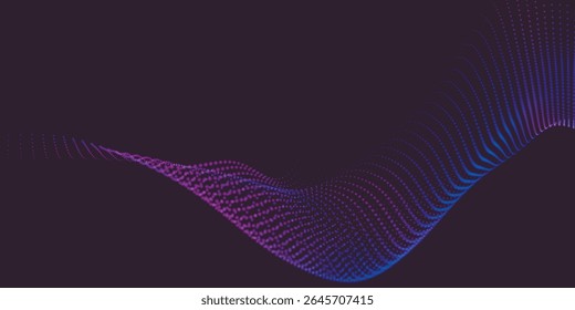 Fondo Abstractas con onda colorida dinámica. Onda punteada futurista de partículas brillantes. Fondo oscuro. Fondo colorido para el diseño de la presentación. Ilustración vectorial de gran formato. Entrelazado 