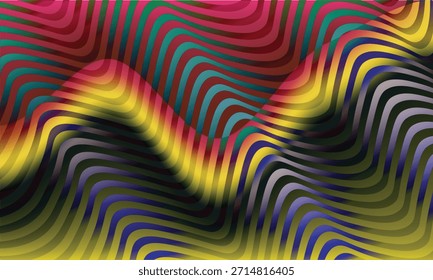 Abstract background with dynamic colorful wavy lines creating a psychedelic flow.