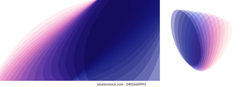 Abstract background with dynamic effect. Emblem of translucent oval elements superimposed on each other with an offset. Geometric design. Vector illustration made of various overlapping elements. 